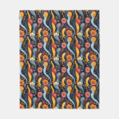 鮮やかなカラフルなオレンジ色の花のアブストラクト フリースブランケット (正面)