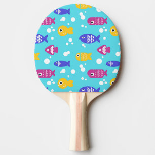 鮮やかなカラフルなキャラクターの魚柄 ブルー 卓球ラケット