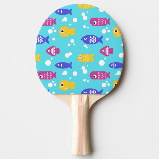 鮮やかなカラフルなキャラクターの魚柄 ブルー 卓球ラケット (正面)