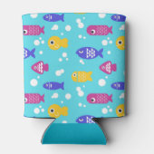 鮮やかなカラフルなキャラクターの魚柄 ブルー 缶クーラー (裏面)