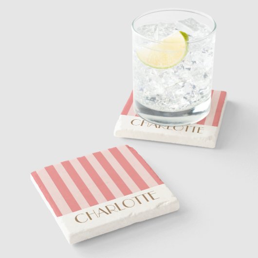鮮やかなカラフルなストライプのピンクのトレンディなウェディング ストーンコースター (横)