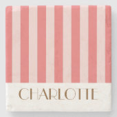 鮮やかなカラフルなストライプのピンクのトレンディなウェディング ストーンコースター (正面)