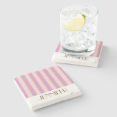 鮮やかなカラフルなストライプの紫のトレンディなウェディング ストーンコースター (横)