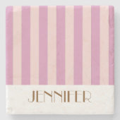 鮮やかなカラフルなストライプの紫のトレンディなウェディング ストーンコースター (正面)