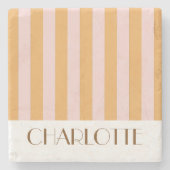 鮮やかなカラフルなストライプの黄色のトレンディなウェディング ストーンコースター (正面)