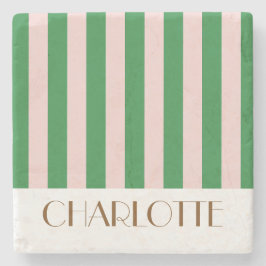 鮮やかなカラフルなストライプ 緑 おしゃれな結婚式 ストーンコースター