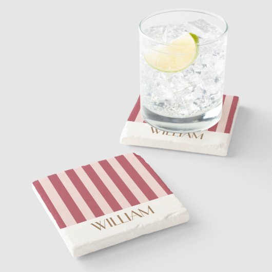 鮮やかなカラフルなストライプ 赤 おしゃれなウェディング ストーンコースター (横)