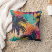 鮮やかなカラフルなトロピカルパームツリー クッション (ブランケット)