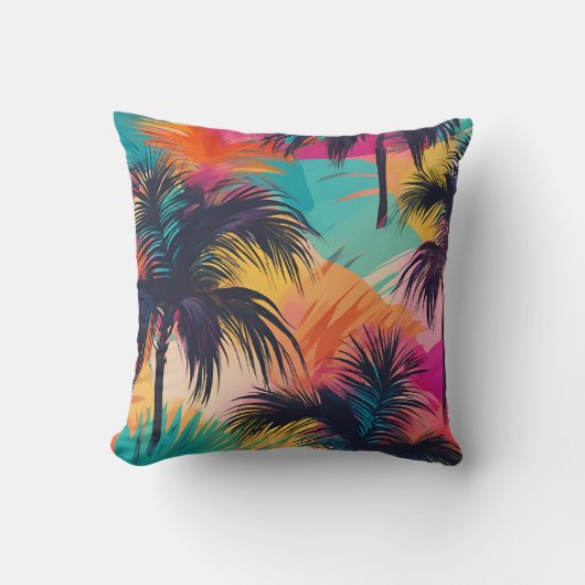 鮮やかなカラフルなトロピカルパームツリー クッション (正面)