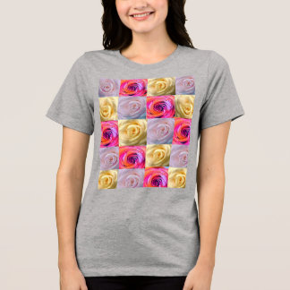 鮮やかなカラフルなバラの写真グリッドグラフィックTシャツ トライブレンドTシャツ