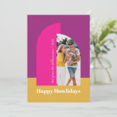 鮮やかなカラフルなピンクのクリスマス家族写真アーチ シーズンカード (スタンド正面)