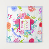 鮮やかなカラフルなボールドスプリングフラワースケッチブーケ タペストリー (正面(横))