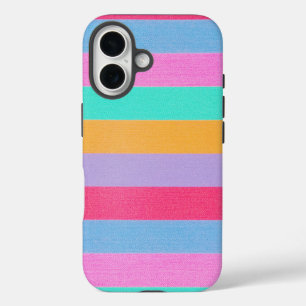 鮮やかなカラフルなレトロストライプ iPhone 16ケース