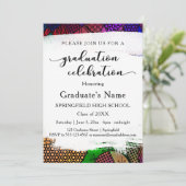 鮮やかなカラフルな幾何学模様の卒業パーティー 招待状 (スタンド正面)
