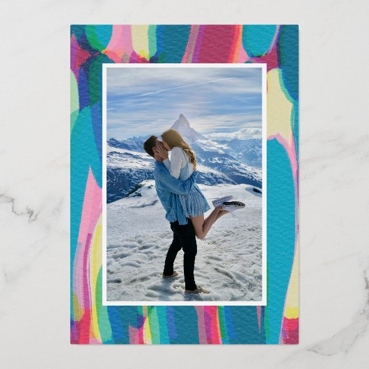 鮮やかなカラフルな新年の写真 箔シーズンカード (裏面)