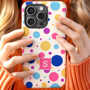 鮮やかなカラフルな水玉模様のモノグラム iPhone 15ケース