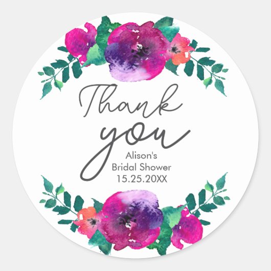 鮮やかなカラフルな花のウェディングシャワー感謝 ラウンドシール (正面)