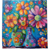 鮮やかなカラフルな花模様 シャワーカーテン (正面)