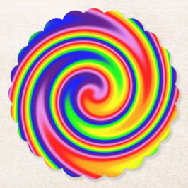 鮮やかなカラフルな虹の渦巻き 大胆な色彩 ペーパーコースター
