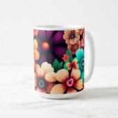 鮮やかなカラフルヴィンテージ花 コーヒーマグカップ (正面右)