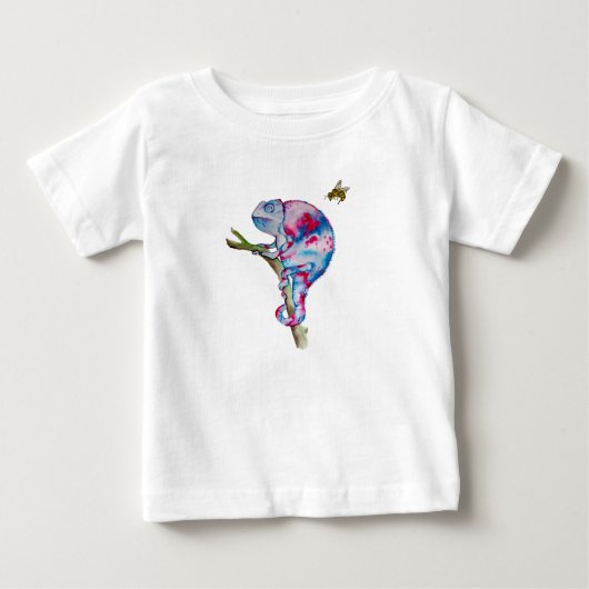 鮮やかなカラフル水色カメレオンとビー ベビーTシャツ (正面)