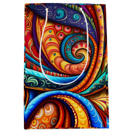 鮮やかなカラフル渦 ミディアムペーパーバッグ