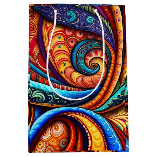 鮮やかなカラフル渦 ミディアムペーパーバッグ (正面)