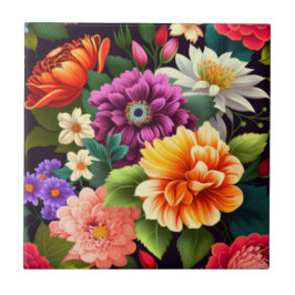 鮮やかなカラフル花 タイル