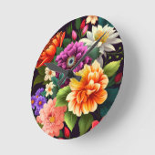 鮮やかなカラフル花 ラウンド壁時計 (傾斜)