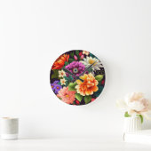 鮮やかなカラフル花 ラウンド壁時計 (ホーム)
