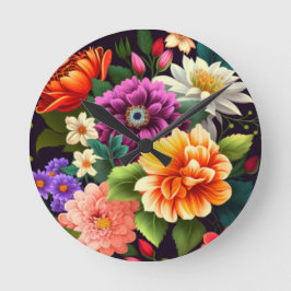 鮮やかなカラフル花 ラウンド壁時計