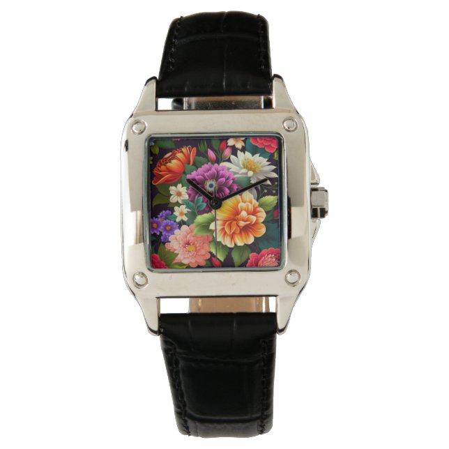 鮮やかなカラフル花 腕時計 (正面)