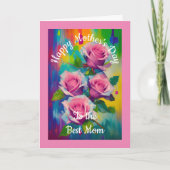 鮮やかなカラーのピンクのバラの母の日 シーズンカード (正面)