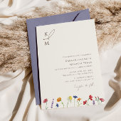 鮮やかなカラーのモノグラム ワイルドフラワー ブルーム ウェディング 招待状