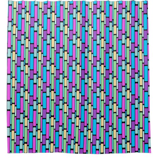 鮮やかなカラーのレトロブロック シャワーカーテン (正面)