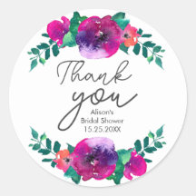 鮮やかなカラーの花を飾った明るい ブライダルシャワーのお礼