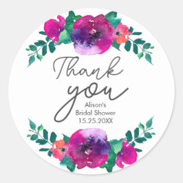 鮮やかなカラーの花を飾った明るい ブライダルシャワーのお礼 ラウンドシール
