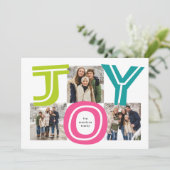 鮮やかなカラーの3枚写真クリスマスカード「Bold bright colorful joy thre シーズンカード (スタンド正面)