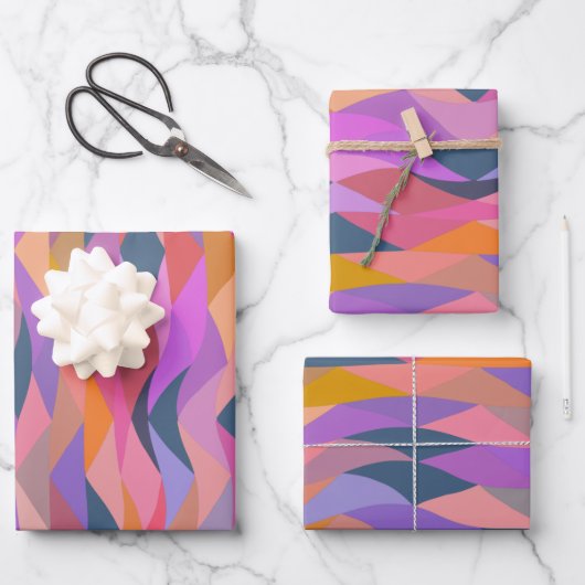 鮮やかなカラーはっきりしたの明るい三角形と抽象芸術三角形 ラッピングペーパーシート (正面)