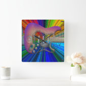 鮮やかなカラーズピースギタークロック スクエア壁時計 (ホーム)