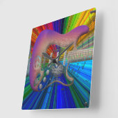 鮮やかなカラーズピースギタークロック スクエア壁時計 (傾斜)