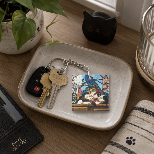 鮮やかなカリコ柄の赤龍ファンタジー キーホルダー