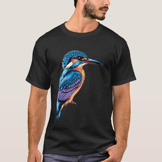 鮮やかなカワセミの鳥のアートワーク Tシャツ (正面)