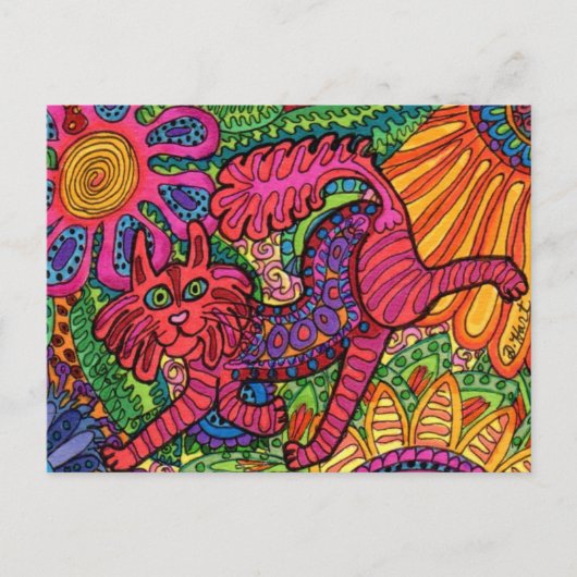 鮮やかなガーデンキャット ポストカード (正面)