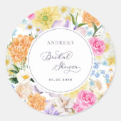 鮮やかなガーデンフラワーの春と夏のウェディングシャワーのステッカー ラウンドシール (正面)