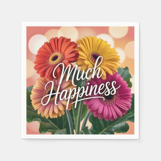 鮮やかなガーベラの花束 "Much Happiness" スタンダードカクテルナプキン (正面)