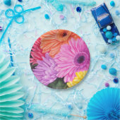 鮮やかなガーベラ花紙プレート ペーパープレート (パーティー)