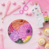 鮮やかなガーベラ花紙プレート ペーパープレート (パーティー)