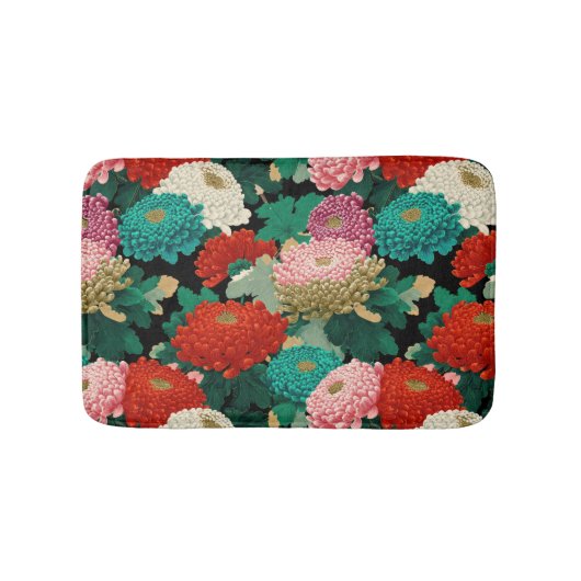 鮮やかなキクの花 ボタニカルフラワーパターン バスマット (正面)