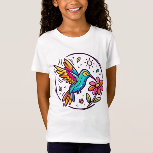 鮮やかなキャラクターのハチドリ Tシャツ (正面)